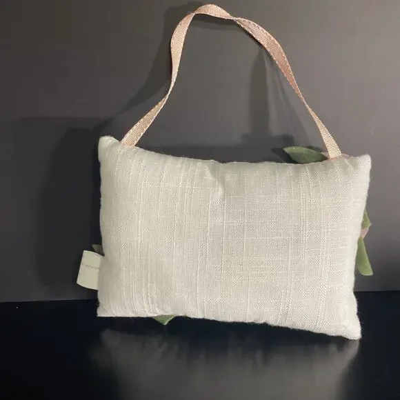 BLESSED Pillow Door Hanger 7”x 5” White Linen Pink and Burgundy Felt Flowers - Picture 6 of 9